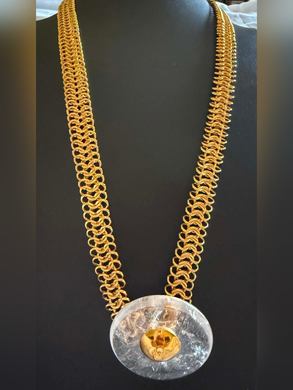 St John Gold-Tone Chain Necklace With Clear Disc And Gold Accent 199$